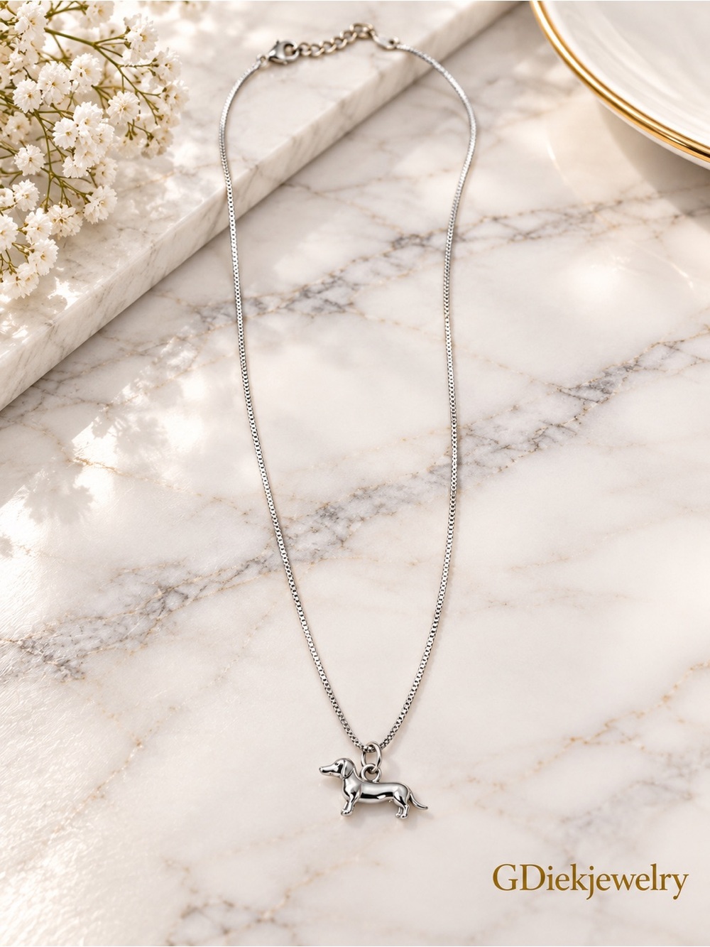 Silver Dachshund Dog Pendant Necklace